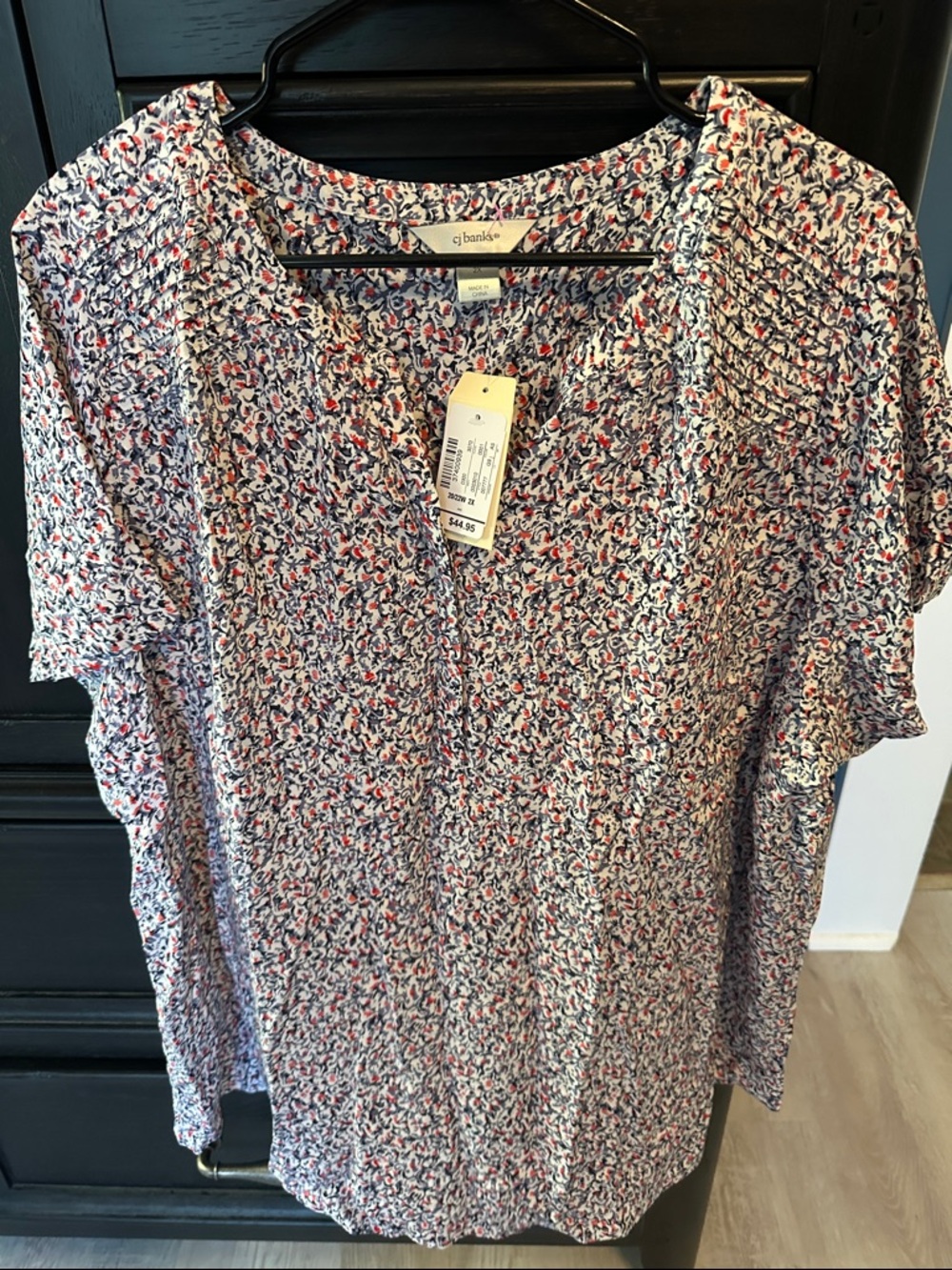 CJ Banks Multi-Color Floral Short Sleeve Blouse